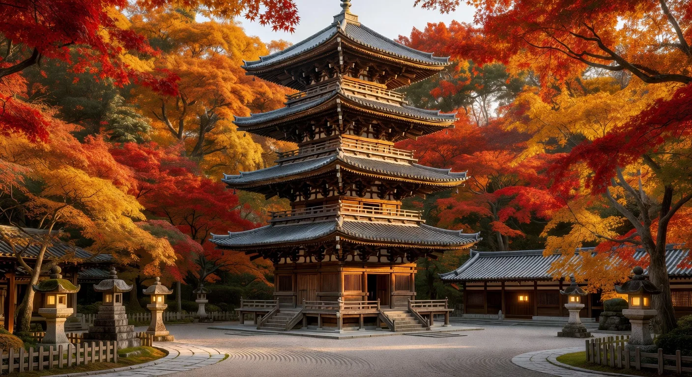Pagoda amid autumn foliage in Kyoto